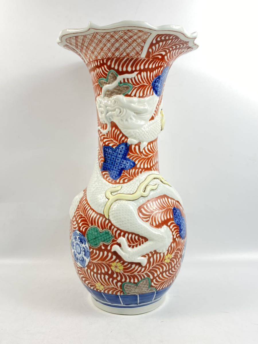 【得価，SALE】 朝 江戸後期 古伊万里 花瓶 赤絵 色絵 染付 凹凸作り 雲龍図 骨董 古玩 古美術 時代 高41cm(その他)｜売買されたオークション情報、yahooの商品情報をアーカイブ公開 - オークファン 伊万里、有田