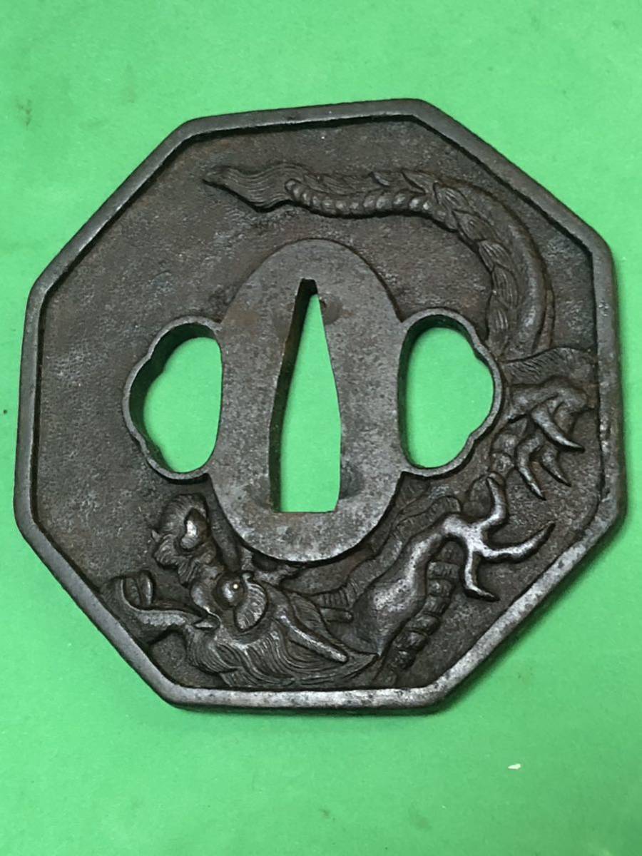 刀装具 鍔 武具 日本刀 無銘 骨董波龍図鐔 正阿弥(特別貴重
