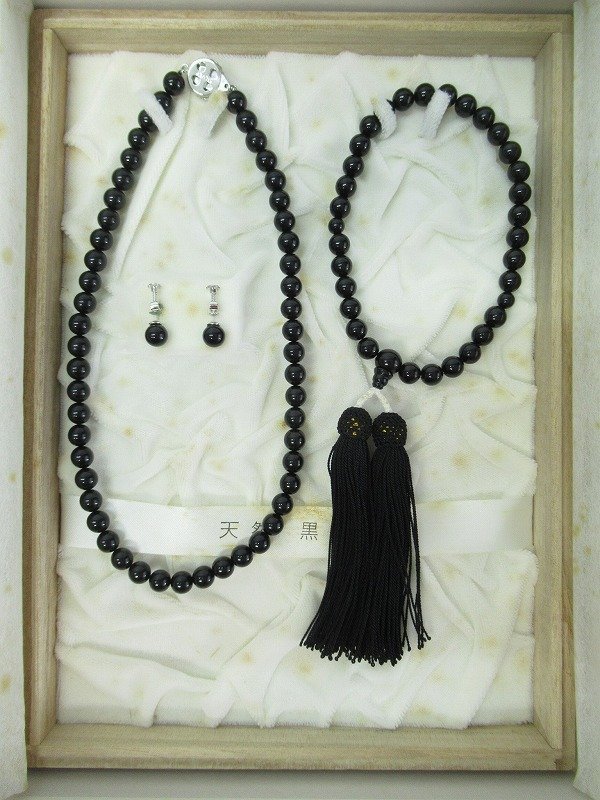 D87◇天然 手作り工芸品 黒珊瑚 サンゴ ネックレス イヤリング 数珠 3 