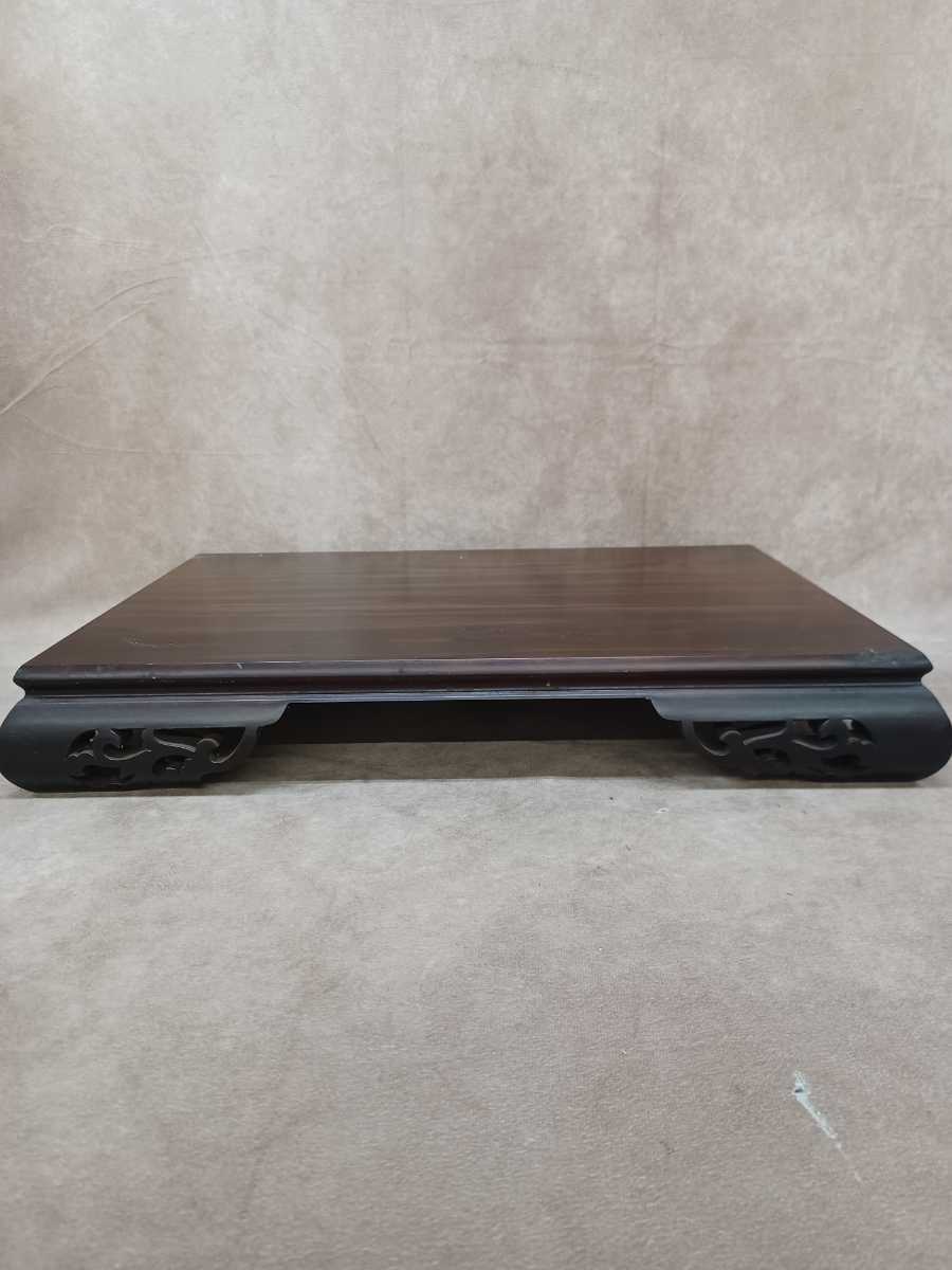 飾り台 足付き 脚付き 透かし彫り 木製 約7.5×50×32.3cm 盆栽 花台 花瓶 香炉 装飾台 木工芸 卓 台 床の間 インテリア 和 長方形 唐木？