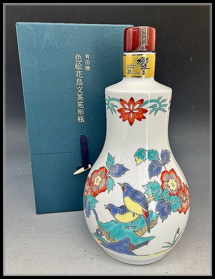 ZEROnet]▽サントリー 響21年 有田焼 色絵花鳥文茶筅形瓶 空瓶 2005