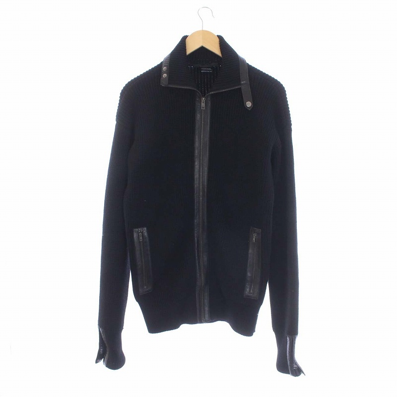 グッチ GUCCI ニットカーディガン ジャケット ジップアップ スタンドカラー ウール L 黒 ブラック /KH メンズ