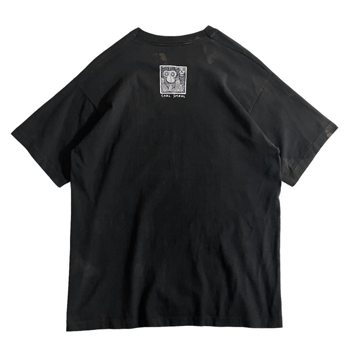1スタ アート【1990年(90s) USA製 CARL SMOOL スカル 発泡プリント T 
