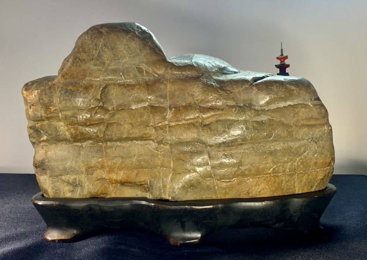水石 遠山石 鑑賞石 水石 自然石パワーストーン 盆石 約5kg 木製台座