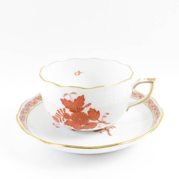 美品 ヘレンド アポニーオレンジ(AOG) 724 ティーカップ＆ソーサー 1客 金彩 SU3472R