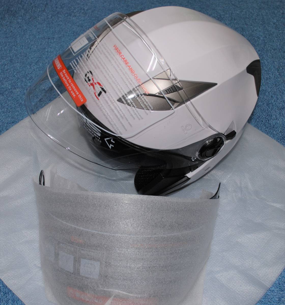 GXT708 ヘルメット バイク ホワイト M57-58 バイクヘルメット 内レンズ ダブルレンズ インナーサンシェード 