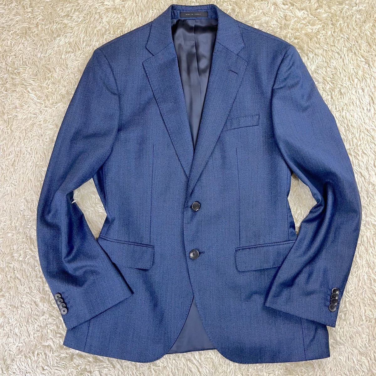 極美品!! ヒューゴボス×グアトロ社特注 Super130's『紳士の振る舞い』HUGO BOSS スーツ Lサイズ ウール コバルトブルー 