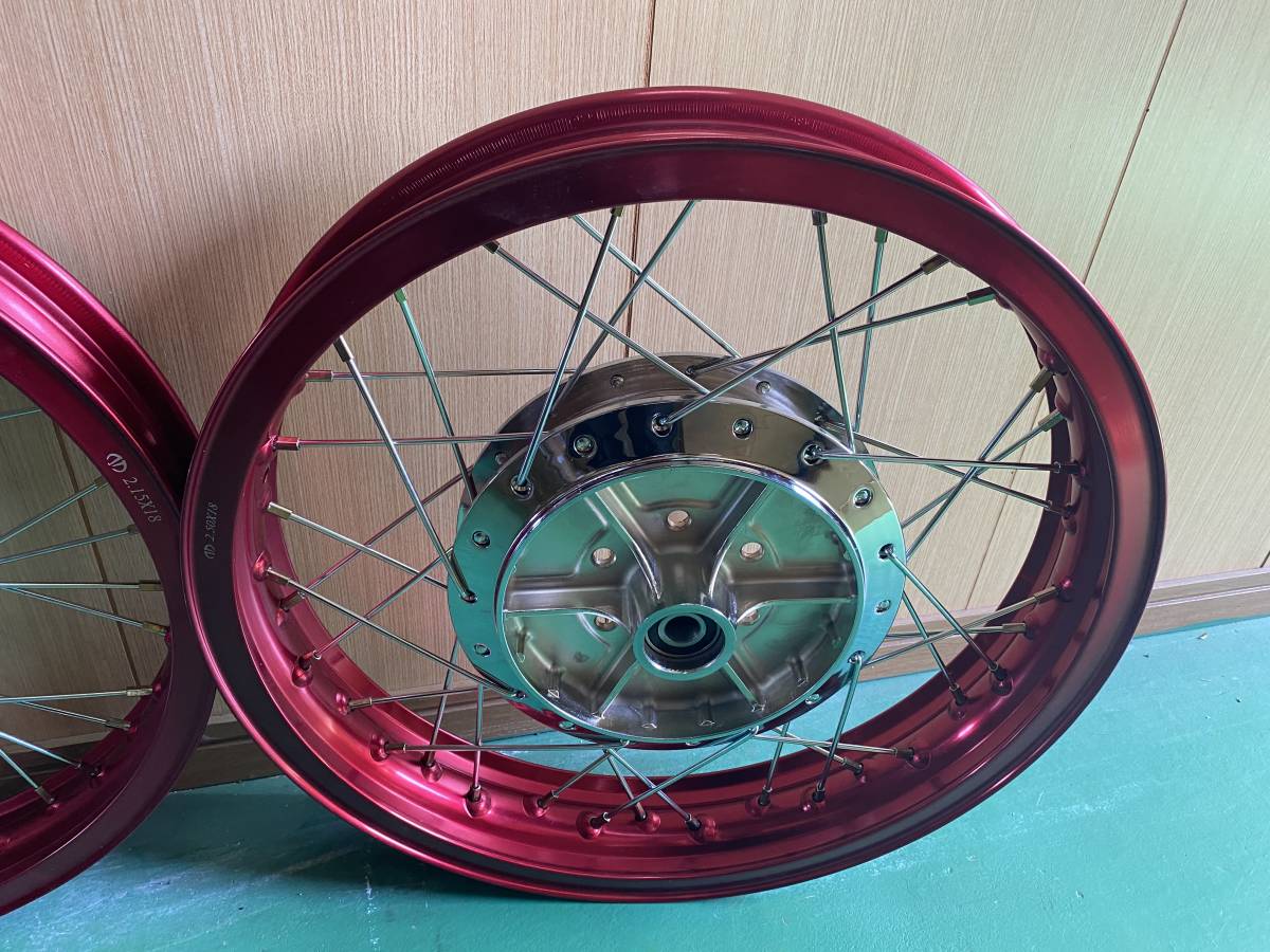 GS400 スポーク ホイール Hリム 赤 前後セット ワイド/メッキ F2