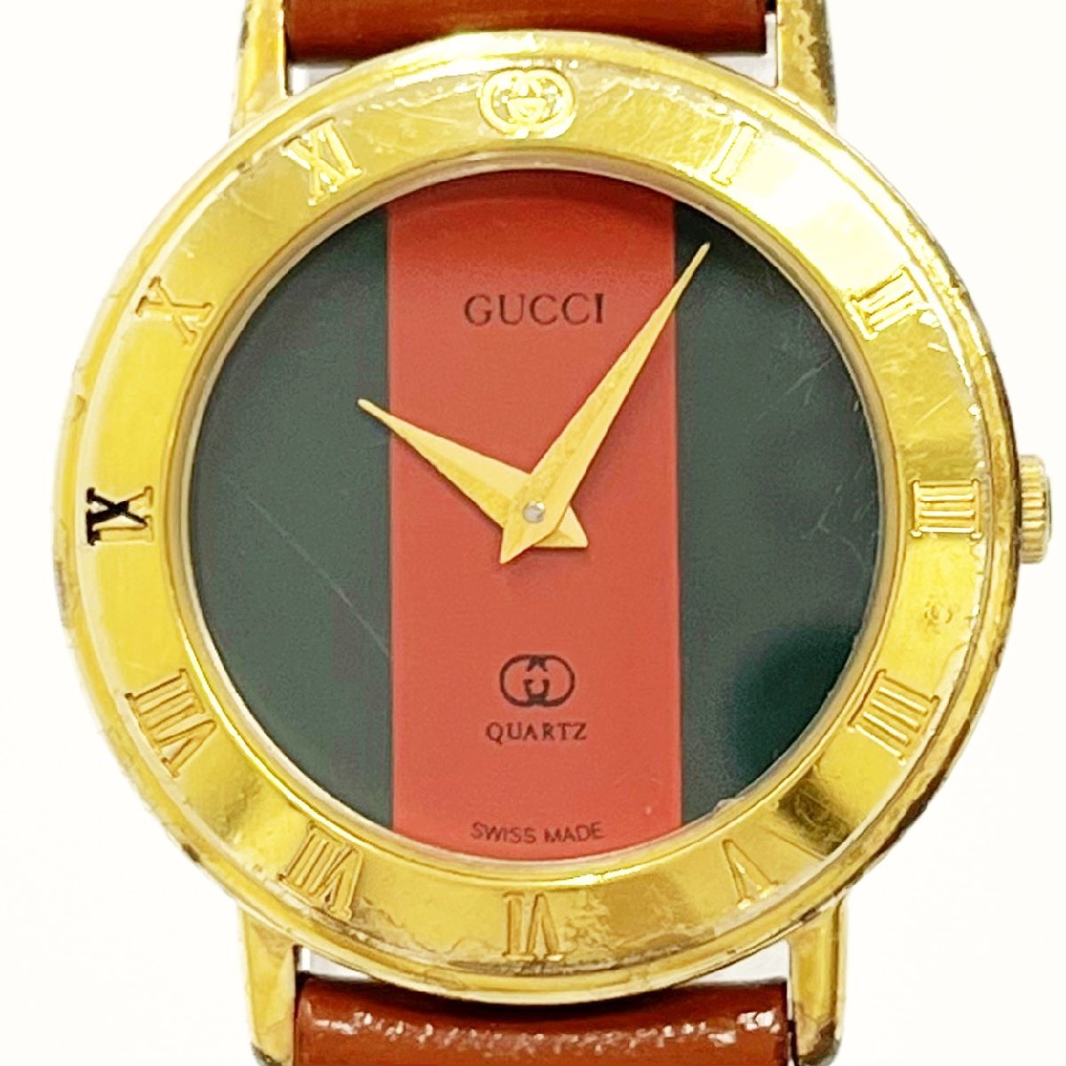 【1円スタート】GUCCI グッチ 3001L シェリーライン GP×レザー クォーツ レディース 138896 腕時計