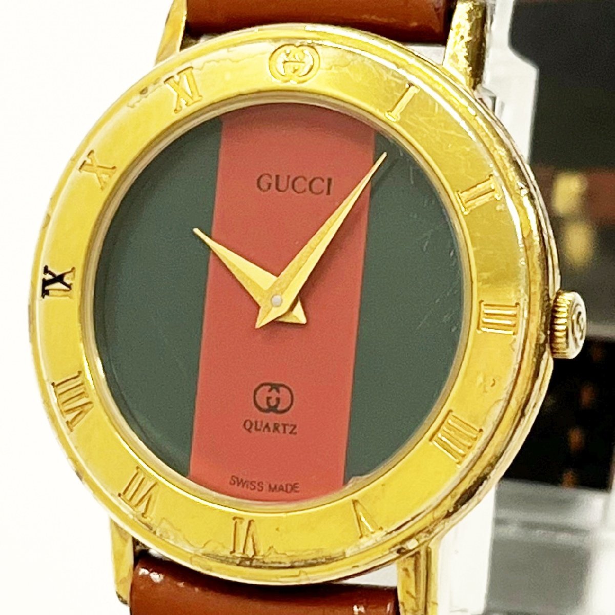 【1円スタート】GUCCI グッチ 3001L シェリーライン GP×レザー クォーツ レディース 138896 腕時計