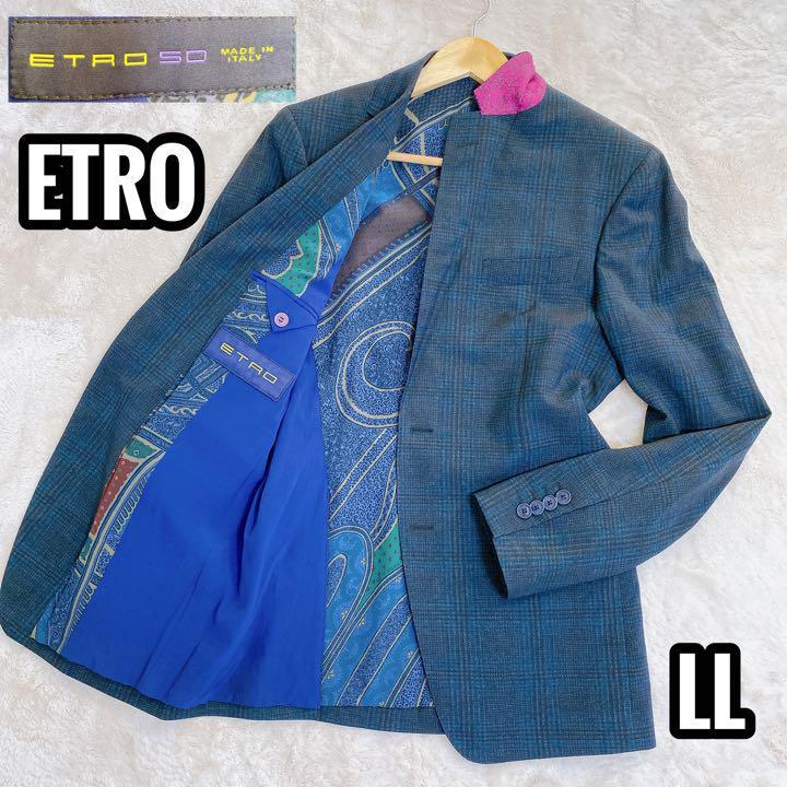 1円〜 美品☆ETRO テーラードジャケット グレンチェック ペイズリー柄 