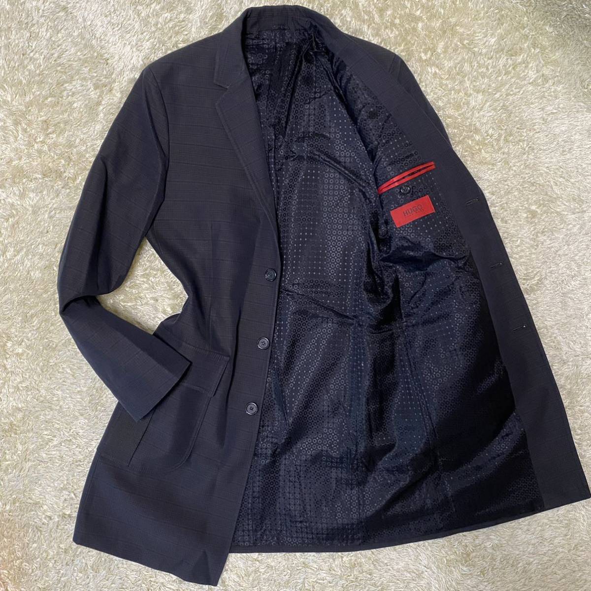  1円〜 保管品 現行タグ ヒューゴボス チェスターコートHUGO BOSS 裏地総柄 シャドーチェック ブラック 黒 48 L位 スタイリッシュ(Lサイズ)｜売買されたオークション情報、yahooの商品情報をアー Lサイズ