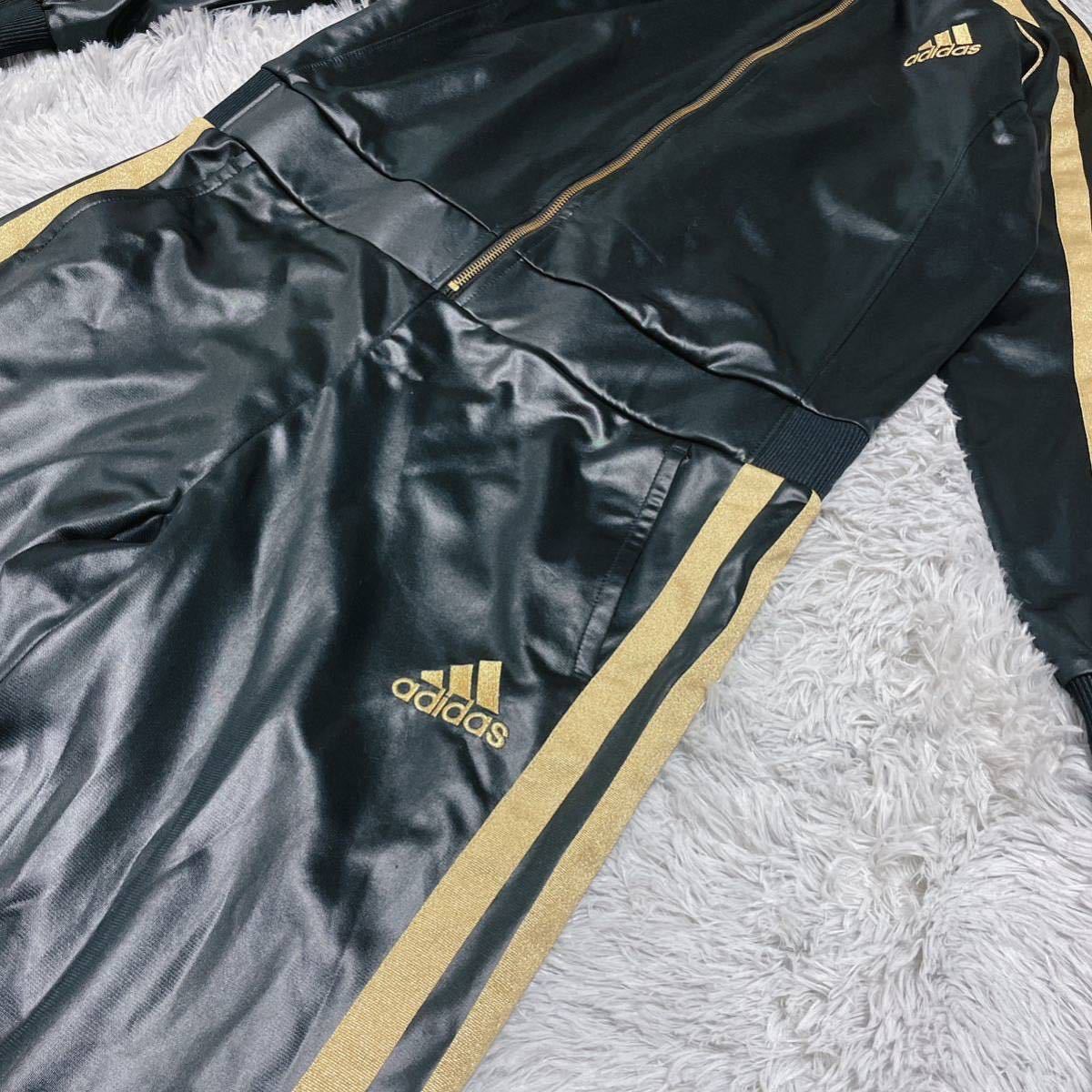 adidas アディダス ジャンプスーツ ツナギ つなぎ 黒 金 ラメ ベロア調 