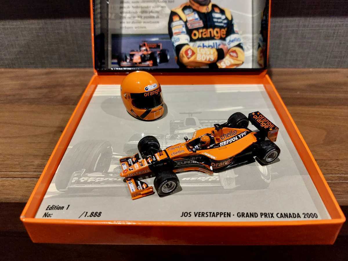 美品　1/43&1/8 アロウズA21 ヨスフェルスタッペン カナダGP 2000 (ヘルメット Verstappen マックス arrows)