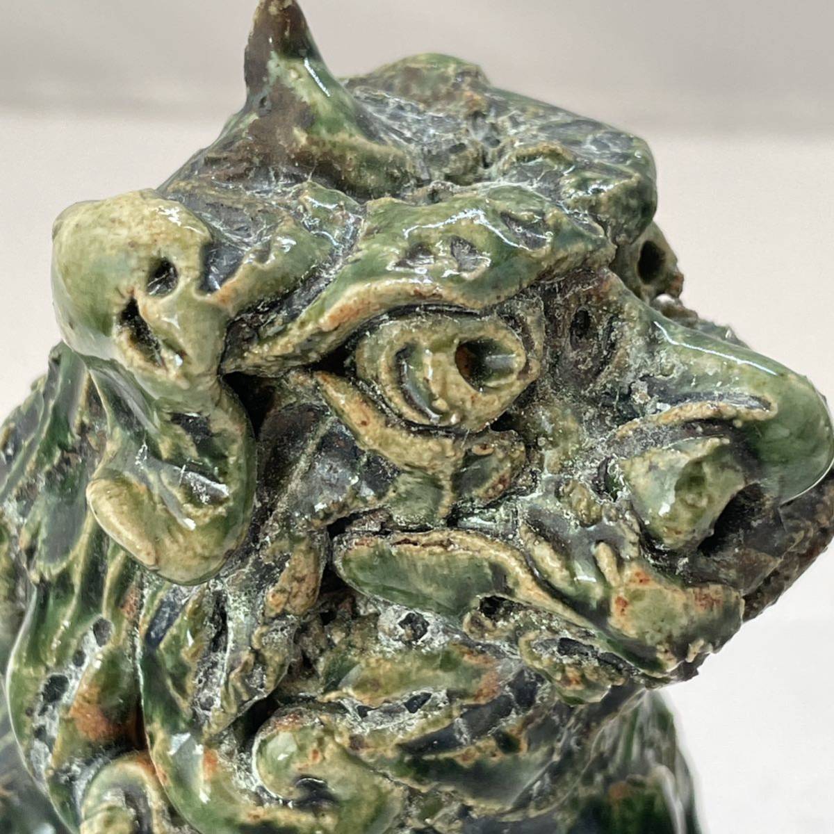 置物 獅子 琉球 中国 狛犬 シーサー 風水 古玩 陶芸 高さ14cm 骨董