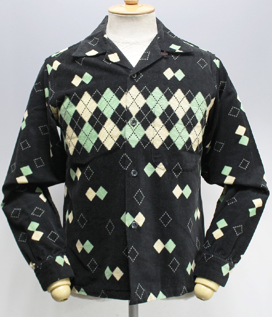 STYLE EYES (スタイルアイズ) コーデュロイ スポーツシャツ “ARGYLE” SE25974 美品 ブラック size S / オープンシャツ / アーガイル