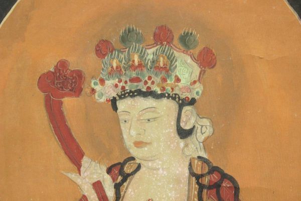 ◇錵◇ 時代 仏画 肉筆紙本 「文殊菩薩像」 掛軸 箱付 廃寺買取 [S24