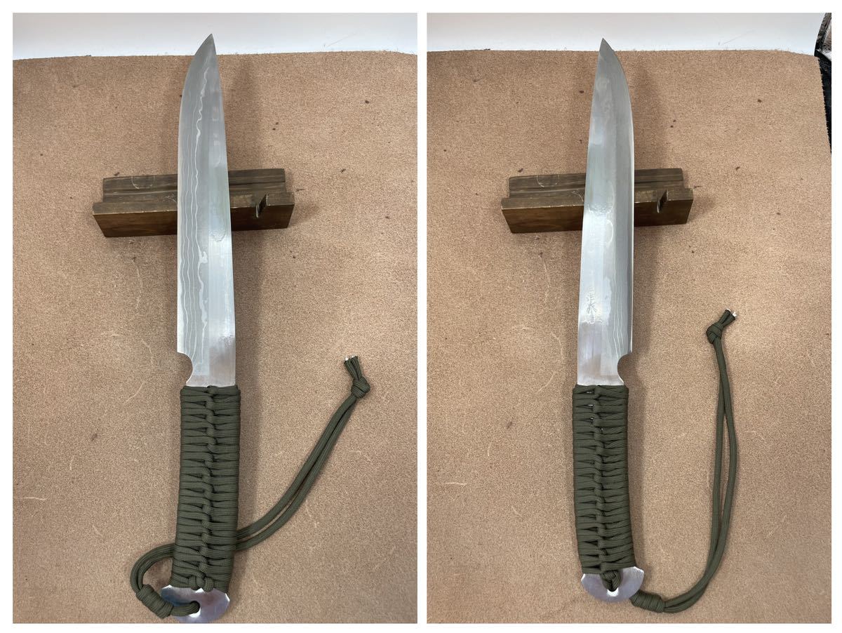 佐治武士作 武蔵270 剣鉈両刃 白紙多層鋼 パラコード巻き 未使用保管品 