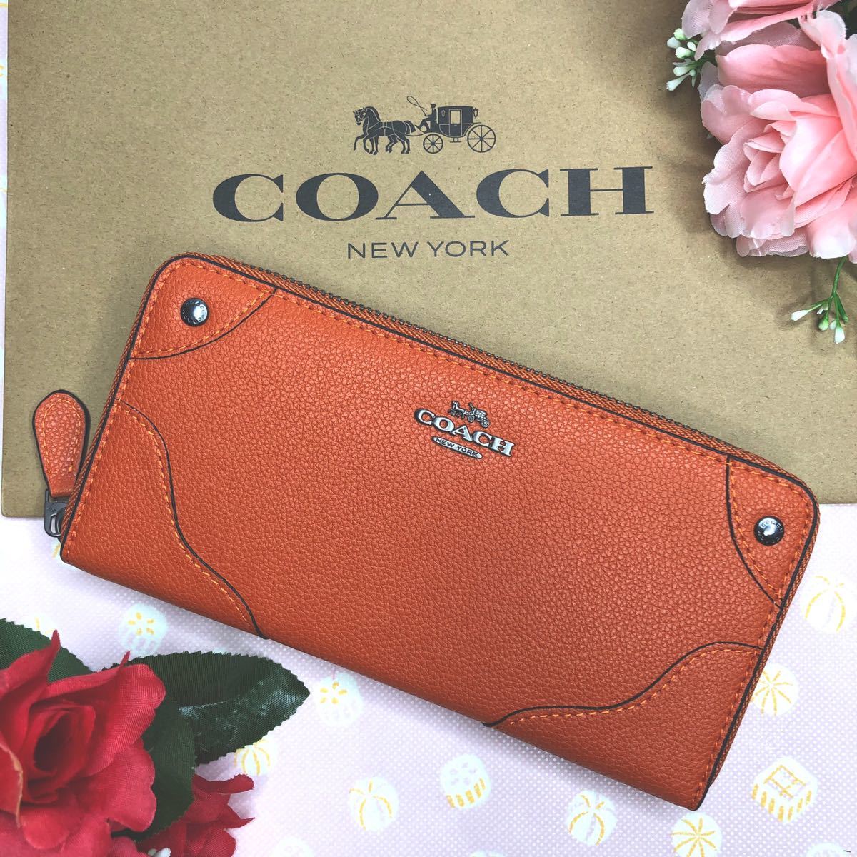 COACH コーチ 長財布 オレンジ - 財布 レディース 新品 長 レザー 新品