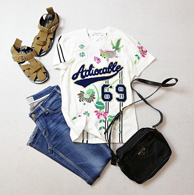 9697 新品未使用下げ札付き CD Christian Dior クリスチャンディオール 半袖 カットソー Tシャツ 総柄 刺繍 42サイズ 