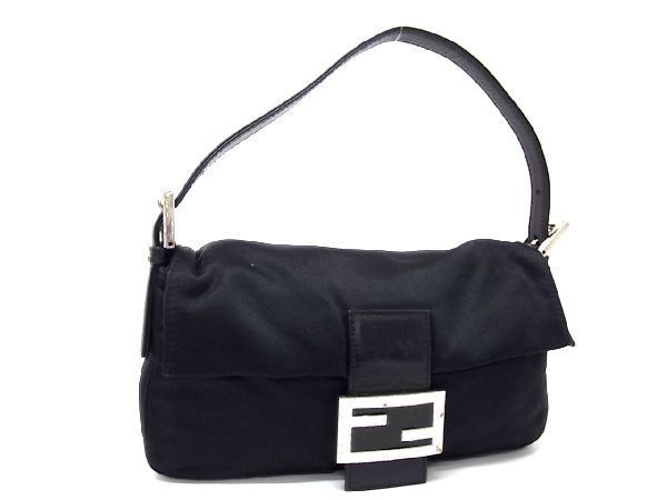 1円 FENDI フェンディ マンマバケット サテン×レザー ラインストーン 