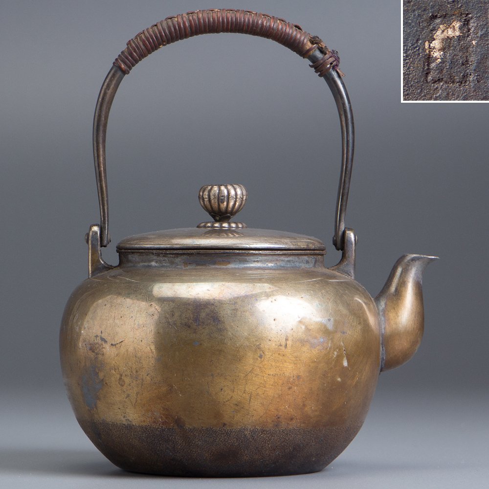 Yahoo!オークション 銀瓶 湯沸」(銀製) 純銀 約1.0L日本製・証明書付き 湯沸 【五】純銀 湯沸 銀瓶 重261g 箱付