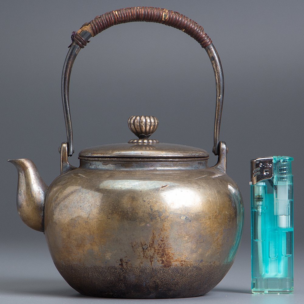 Yahoo!オークション 銀瓶 湯沸」(銀製) 純銀 約1.0L日本製・証明書付き 湯沸 【五】純銀 湯沸 銀瓶 重261g 箱付