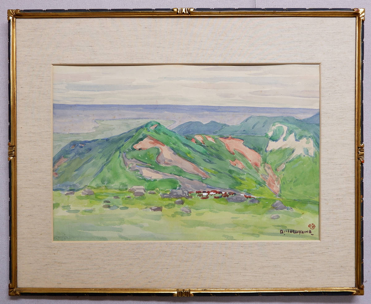 丸山晩霞「放牧」紙 水彩 サイン有 箱付(自然、風景画)｜売買された