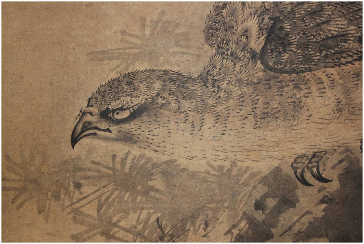 模写」 鑑定 江戸初期剣術家・【宮本武蔵】 松樹鷹之図 掛軸 美作国