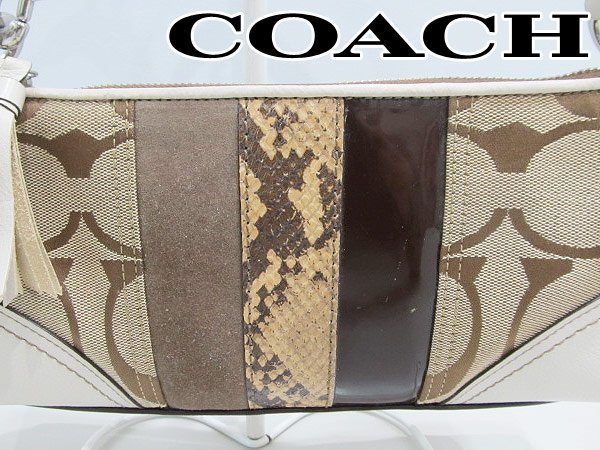 1円 COACH/コーチ/シグネチャー 異素材切り替え/ハンドバッグ/ポーチ 