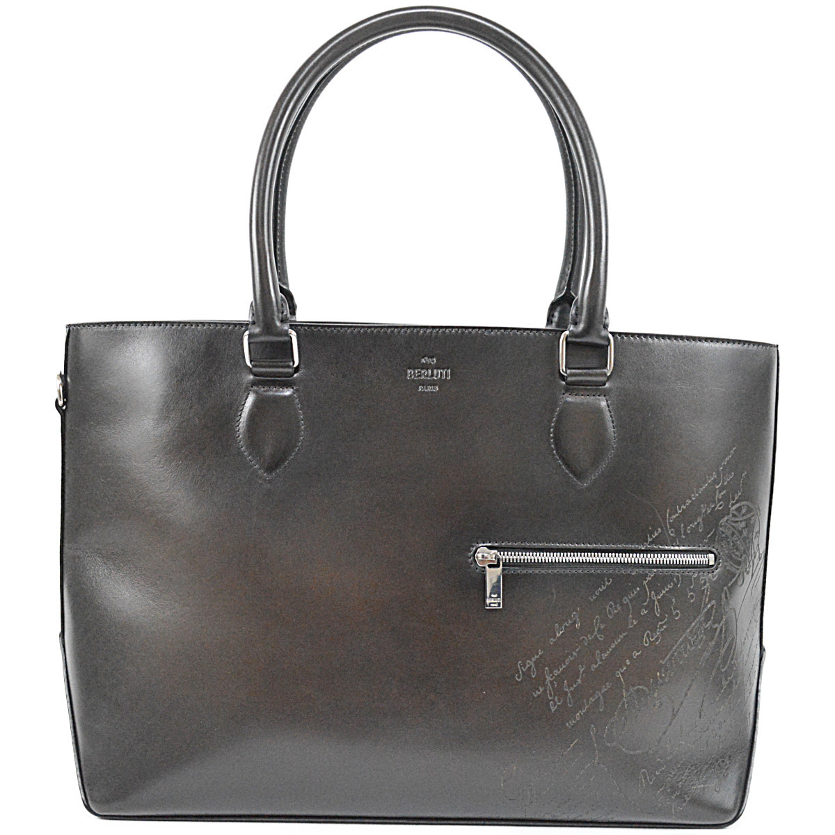 ベルルッティ 未使用品 美しい パティーヌ スクリット トゥジュール メンズレザー トートバッグ BERLUTI TOUJOURS ICE BLACK