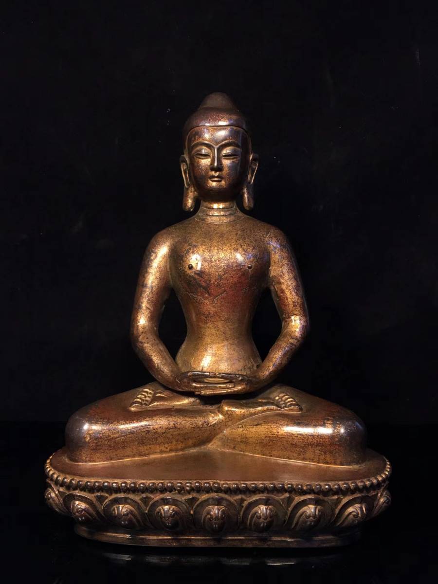 GE】Z255【コレクター所蔵品】時代 塗金銅製仏坐像 /仏 佛 骨董品 時代