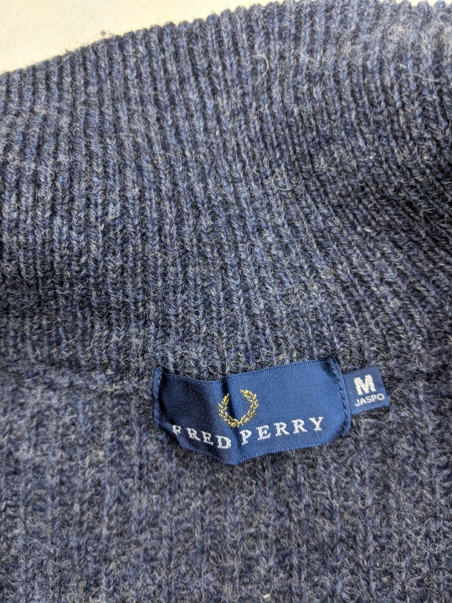 12 FRED PERRY ドライバーズニット ジップアップウールニットセーター 