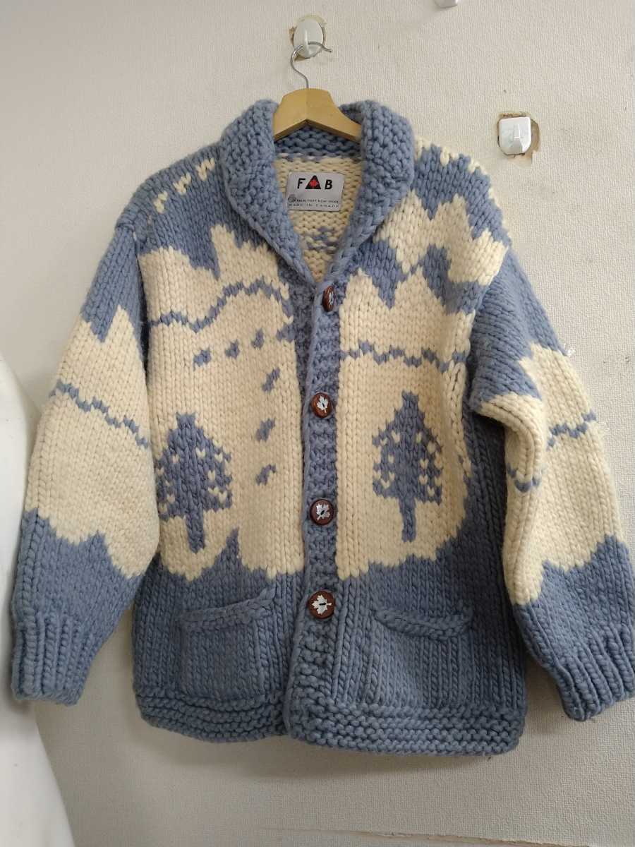 希少 カナダ製 FAB 100%バージンウール カウチンセーター インディアン