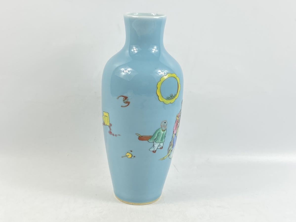 中国美術 窓絵 古い花瓶(ZE512) 朝】中国古玩 古美術 花瓶 粉彩 色絵 美人と唐子図 在銘 大