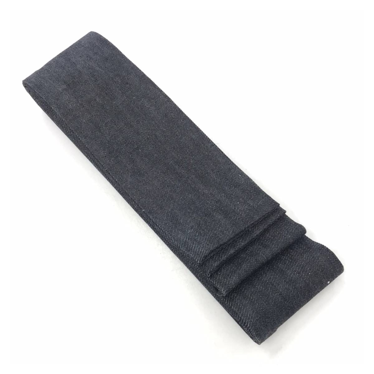 美品　綿　デニム　色無地　褪せた黒　全通柄　角帯　男物　長さ412　巾10