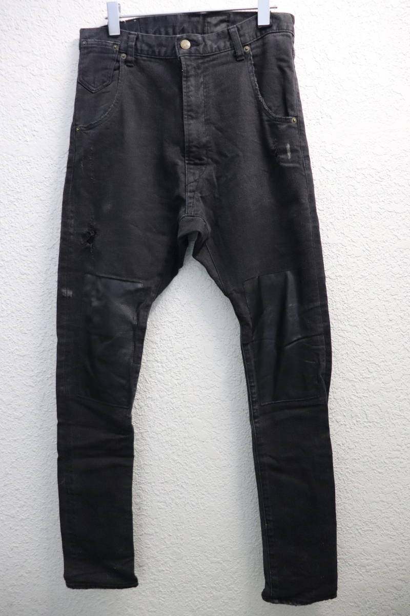 JieDa ジエダ レザーパッチ付き クラッシュ ＆ ブリーチ加工 