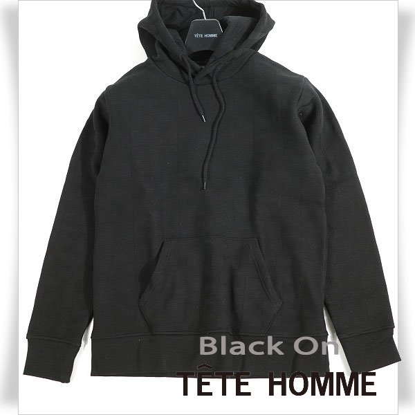 新品1円～★定価2.9万 Black On TETE HOMME テットオム メンズ シャドーパターンパーカー M 黒 ブラック フーディー 正規店本物◆9935◆