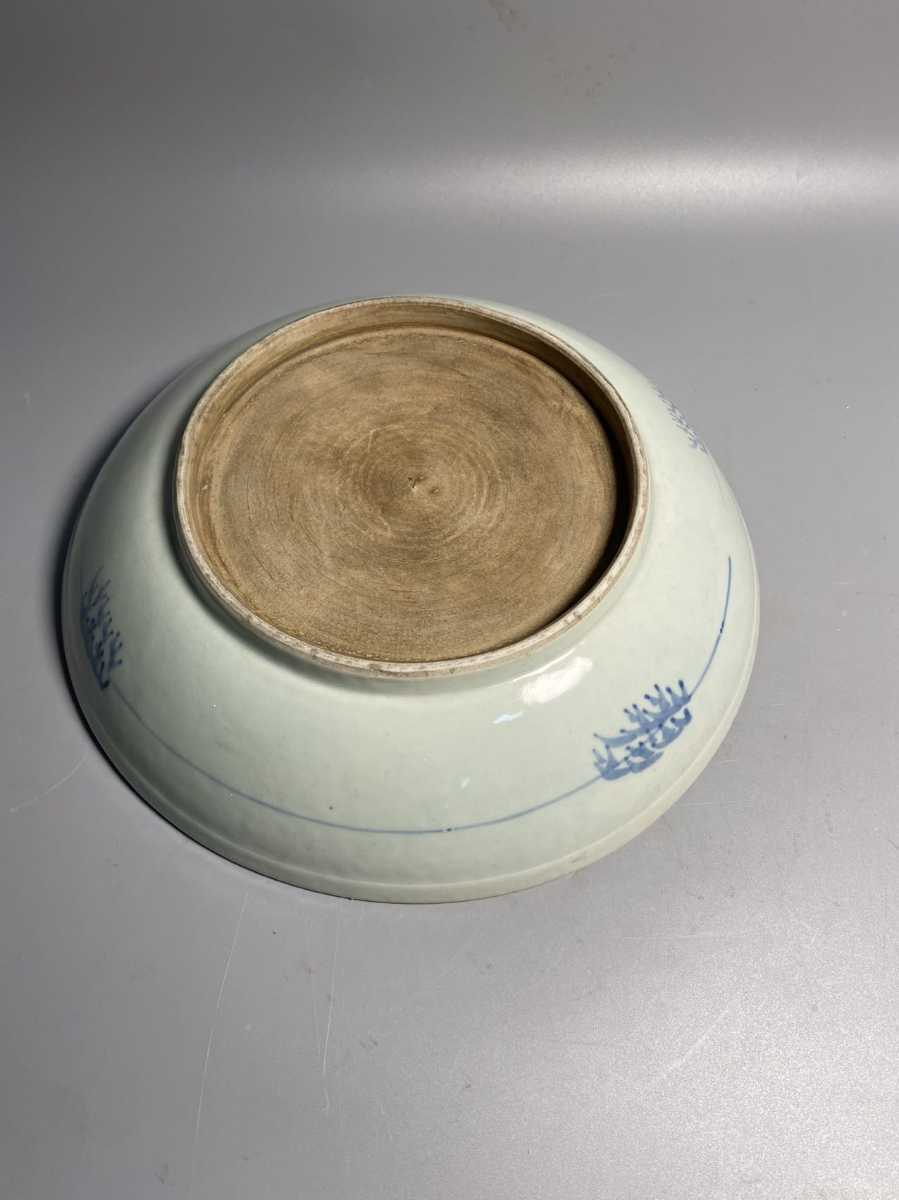旧家蔵出 清朝期 青花大皿 白泥 景徳鎮製 骨董 染付 唐物 煎茶道具 中国古玩 中国古美術 