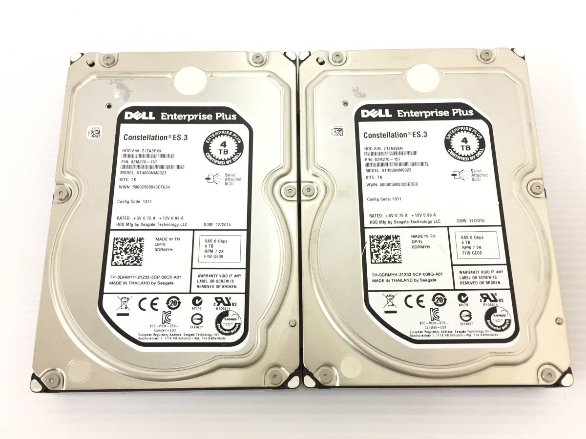 3.5インチHDD 4TB 2台セット 上級品 特価 〇【2台セット】DELL ST4000NM0023 4TB SAS 3.5インチ HDD