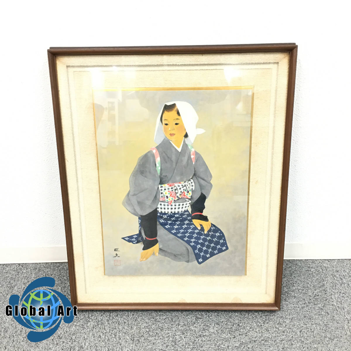 ☆C12643/日本画/日本絵/大原女/正美/約64㎝×約52.1㎝/美人画(人物