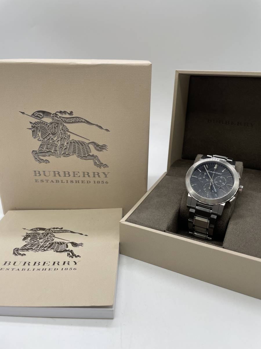 ☆可動品☆BURBERRY/バーバリー メンズ腕時計 #13586 クォーツ ブラック文字盤【BU9351】 風防傷無 箱付 取扱説明書有