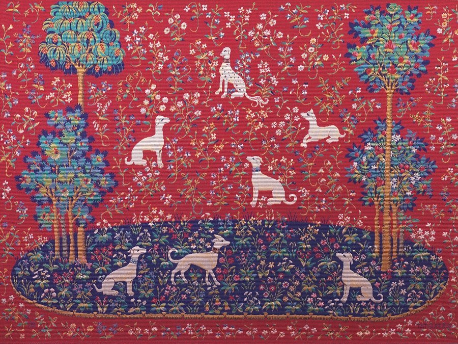 美品 三代龍村平蔵「干支の錦 クリュニイの犬」西洋織物 タペストリー