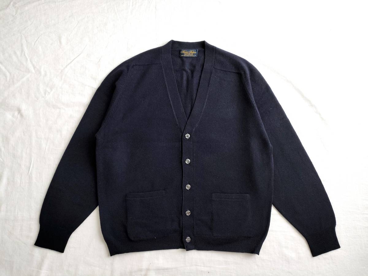 極美品 旧タグ Brooks Brothers 英国製 ラムズウール ヴィンテージ ニット セーター ネイビー スコットランド製 90s USA Euro UK44 XL~XXL