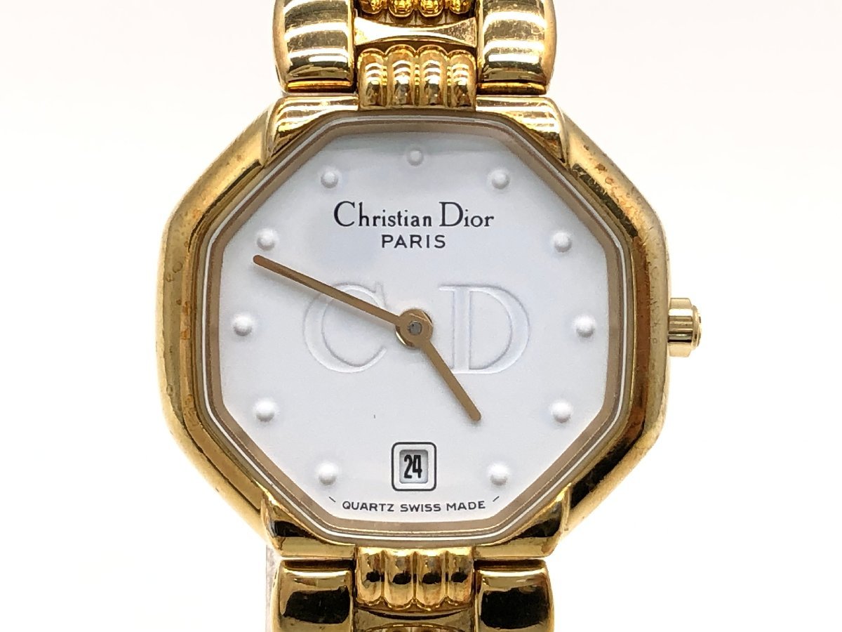 Dior 48.153 デポーズ デイト オクタゴン クォーツ 腕時計 ゴールド 白文字盤 レディース 稼働品 中古【sw0105171】