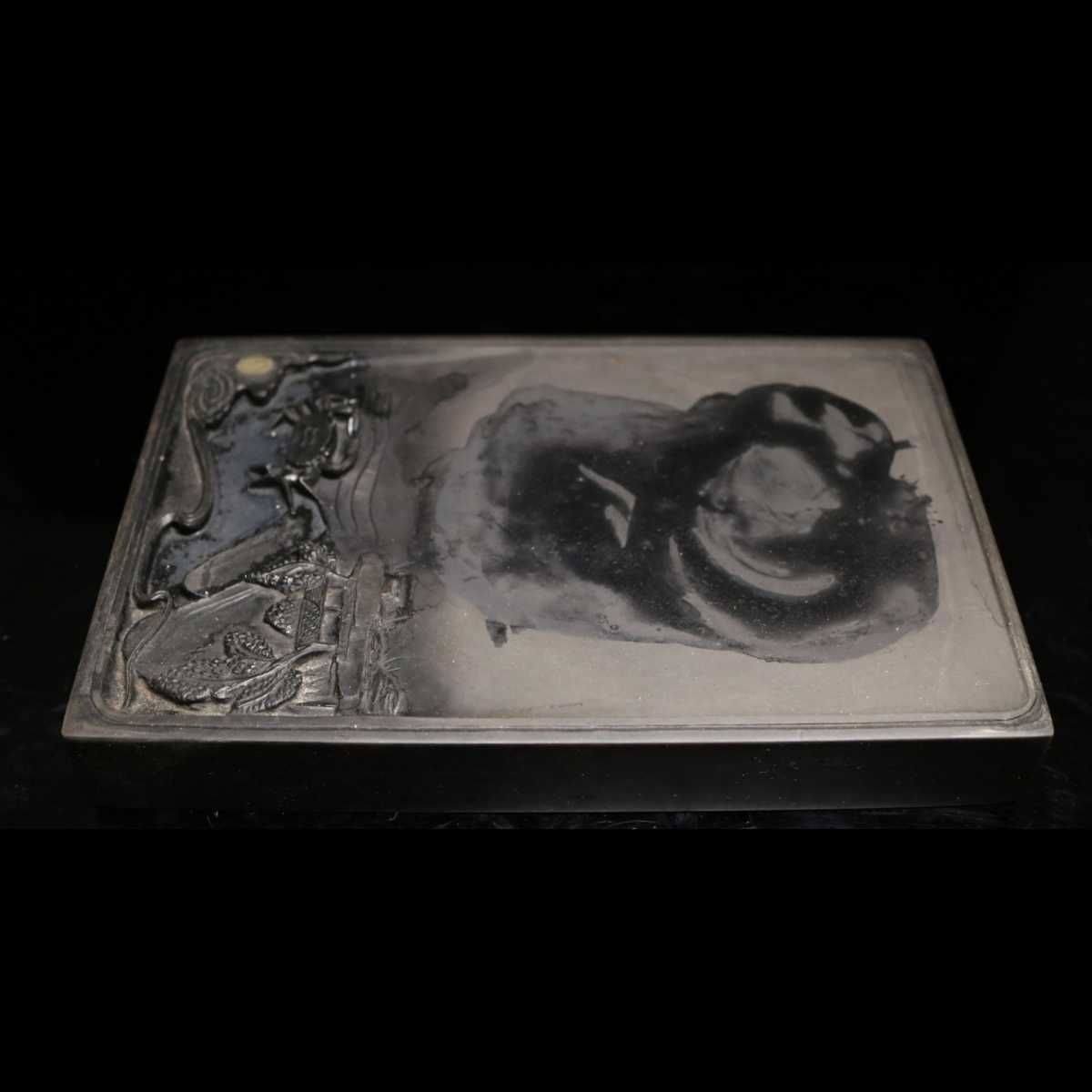 硯書道具瓜模様天然石木箱付き