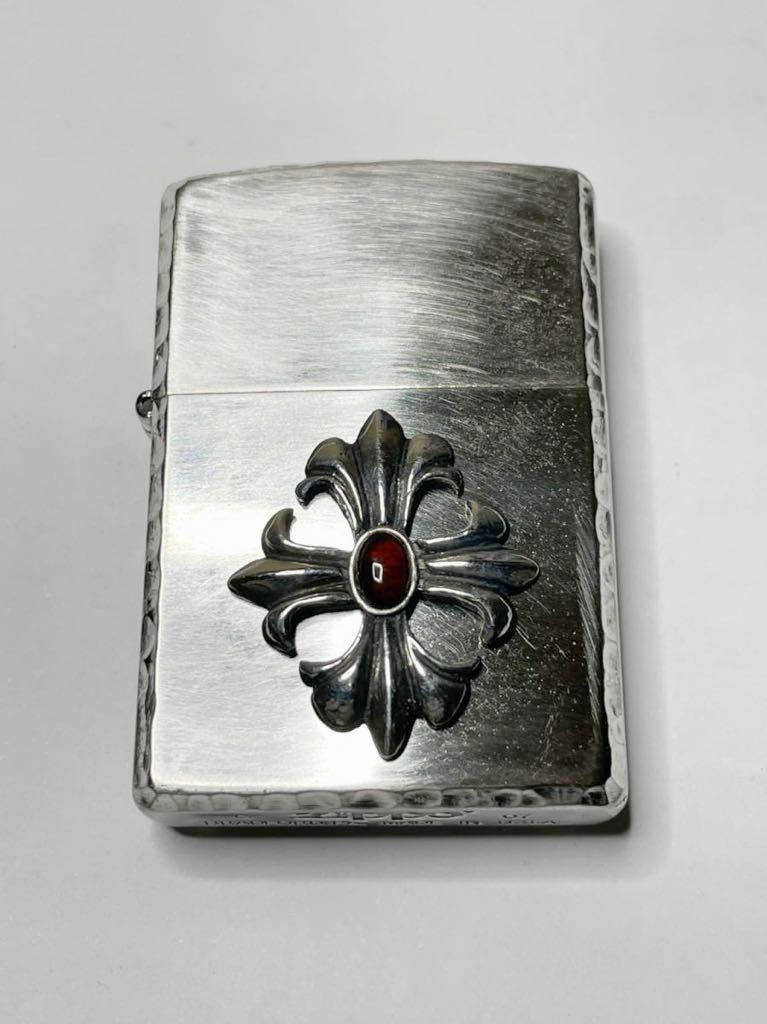 Z087 【 ZIPPO 】ジッポ ガーネット クロス メタル張り 縁 槌打ち加工 2007年製 ケース インナー クリーニング済