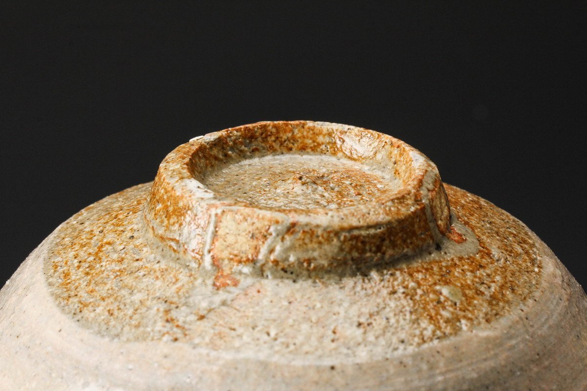 人間国宝 松井康成 月崇寺焼 練上彫粉引 青海波茶碗 茶道具 共箱付き