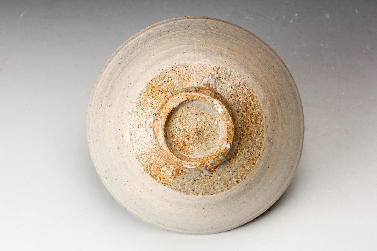 人間国宝 松井康成 月崇寺焼 練上彫粉引 青海波茶碗 茶道具 共箱付き