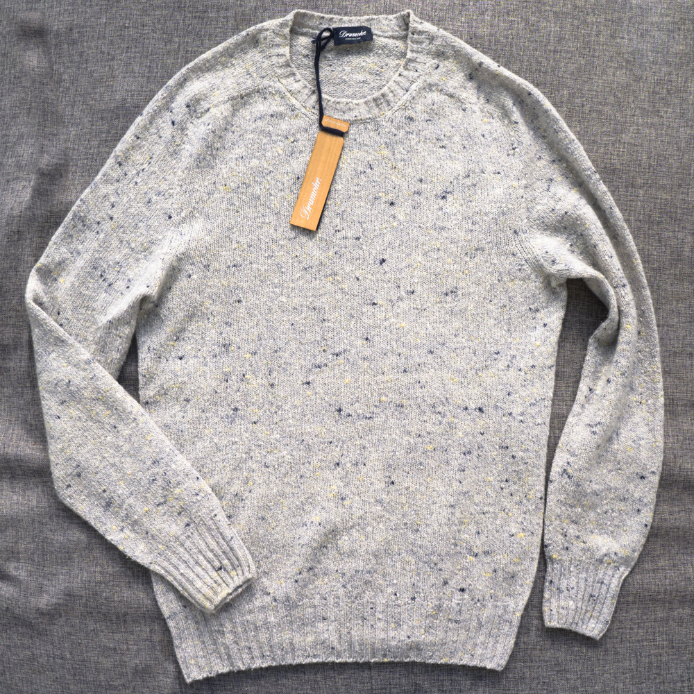 新品 DRUMOHR ミドルゲージ カシミヤ ウール クルーネック ニット ホールガーメント 48 送料込 メンズ カシミア イタリア製 ドルモア